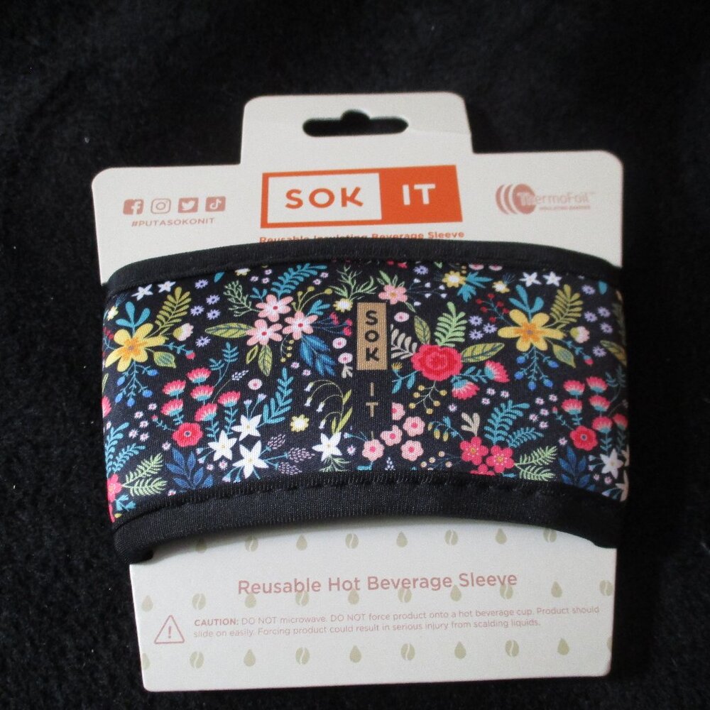 Sok It Reusable Insulating Hot Beverage Sleeve Floral NEW